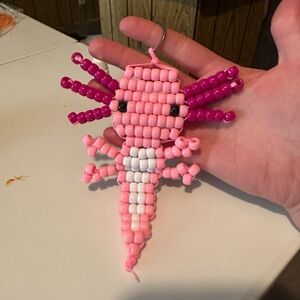 Pink Beaded Axolotl Keychain